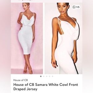 House of CB White Cowl-Front Midi Dress